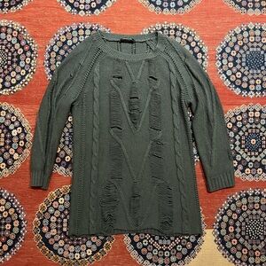 Tess Giberson NYC 2010s Olive Open Knit Cable Sweater